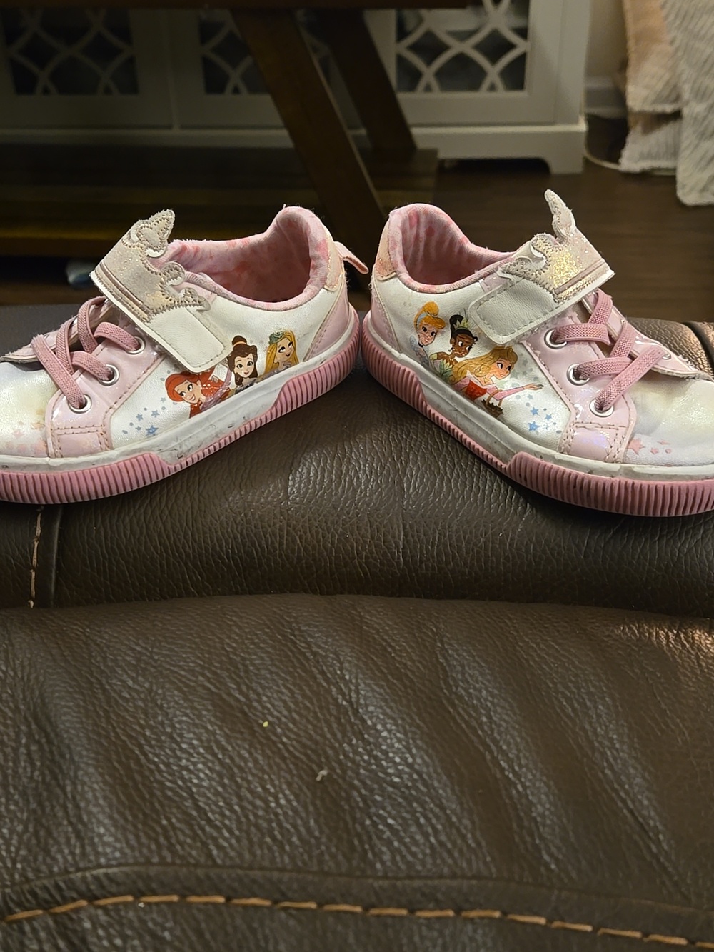 Disney Pink and White Girls Princess Sneakers with Crown Strap